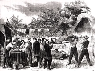 Llevando a los heridos después de la batalla de Antietam en 1862